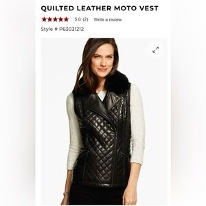 Talbots Quilted Leather Black Moto Vest with Faux Fur Collar - Size Medium